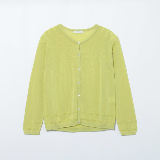 【ホールガーメント】コットンアセテート天竺 7分袖カーディガン