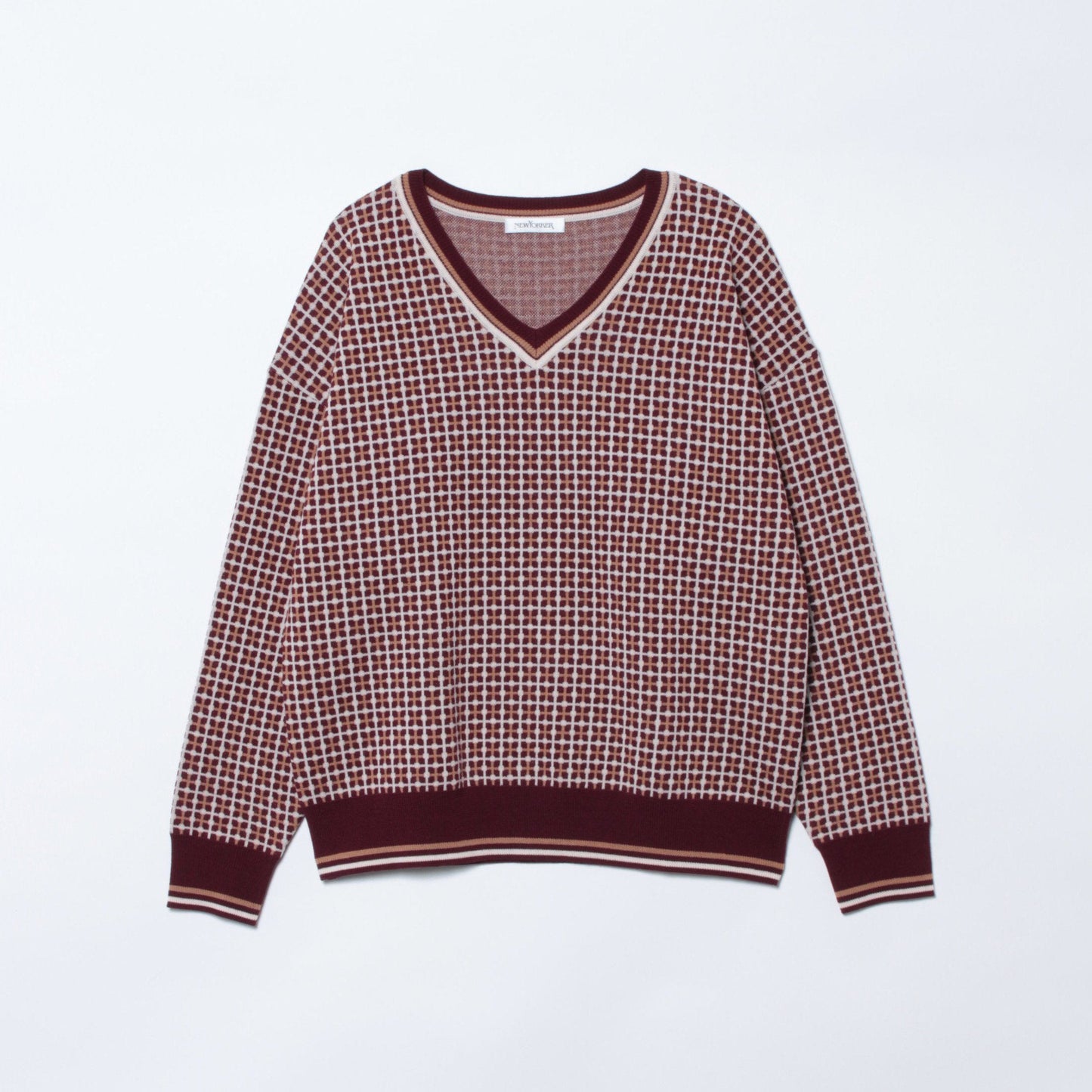 【L】【Days Knit】格子ジャカード チルデンデザインニット