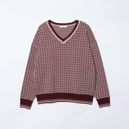 【L】【Days Knit】格子ジャカード チルデンデザインニット