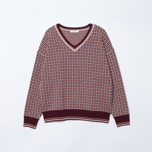 【L】【Days Knit】格子ジャカード チルデンデザインニット