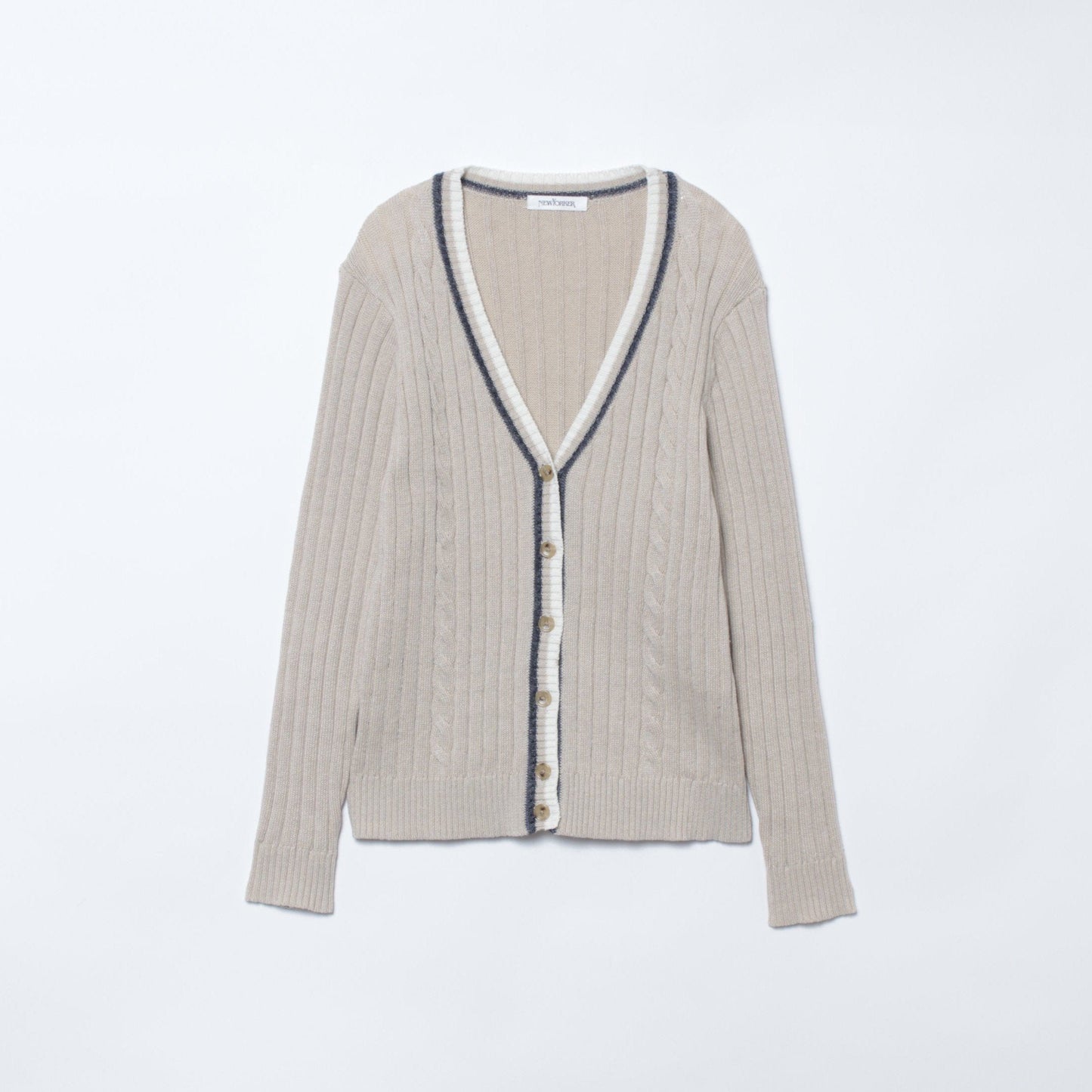 おとなチルデン リネンミックス ケーブル編みVネックニットカーディガン