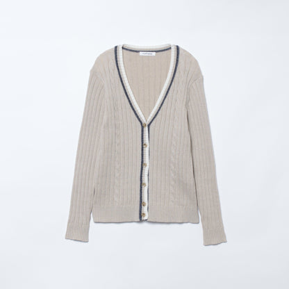 おとなチルデン リネンミックス ケーブル編みVネックニットカーディガン