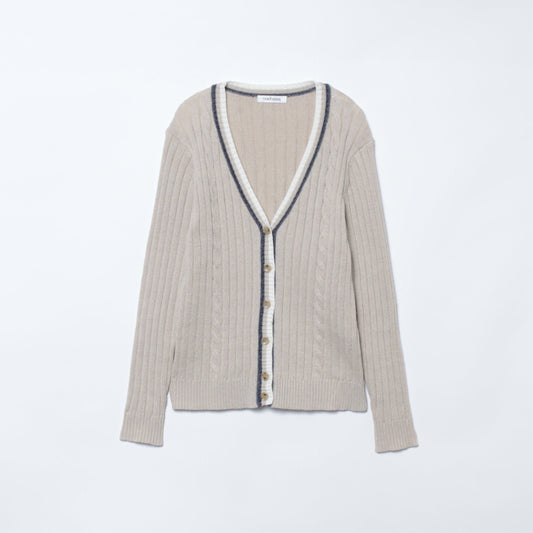 おとなチルデン リネンミックス ケーブル編みVネックニットカーディガン
