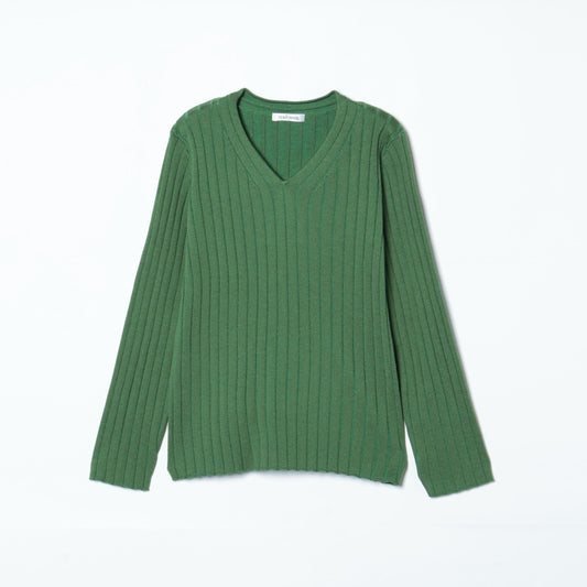 【L】【DRESS KNIT】 ワイドリブ Vネックニットプルオーバー