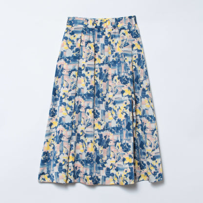 チェックフラワープリント ギャザースカート