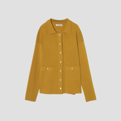 ウォッシャブルウール 衿付きニットカーディガン