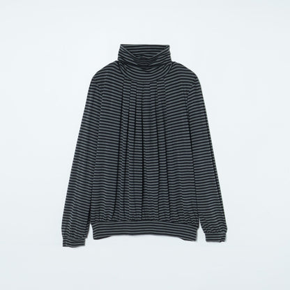ラグウォーム ギャザータートルネックカットソー(ボーダー）/スーツインナー対応