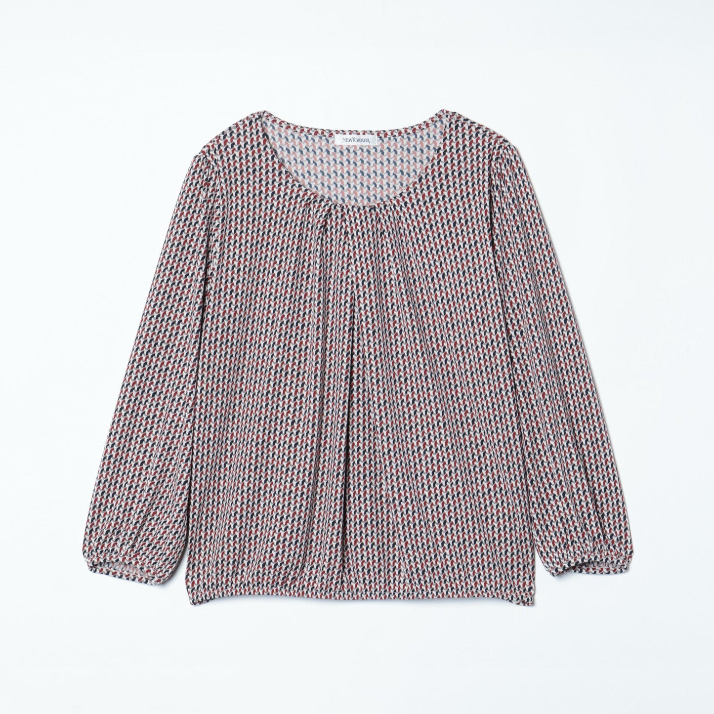 【L】ジオメトリックプリント 7分袖クルーネックカットソー