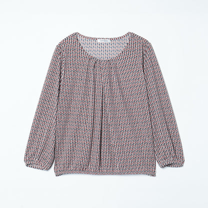 【L】ジオメトリックプリント 7分袖クルーネックカットソー