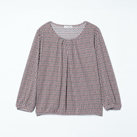 【L】ジオメトリックプリント 7分袖クルーネックカットソー