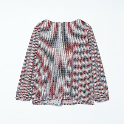 【L】ジオメトリックプリント 7分袖クルーネックカットソー