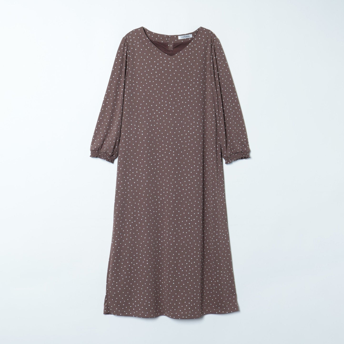 強撚スムース スノードットプリント 7分袖Vネックワンピース