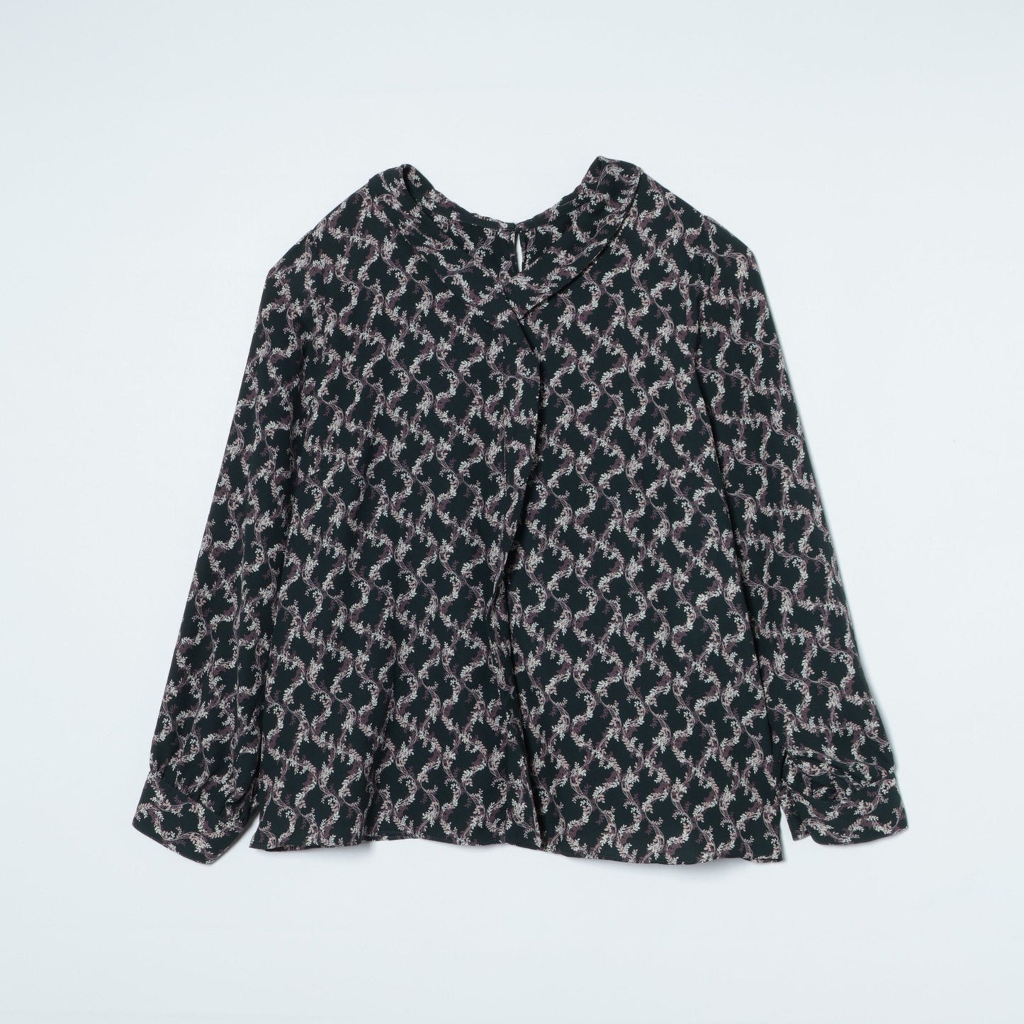 【L】リーフプリント ショールカラーブラウス