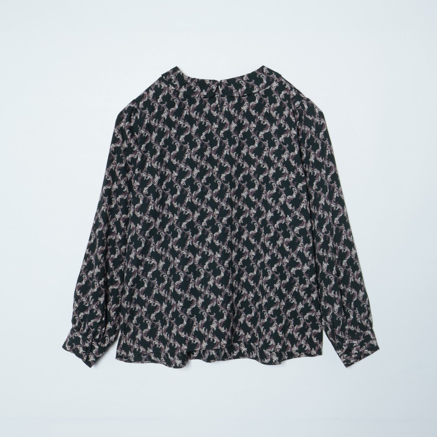 【L】リーフプリント ショールカラーブラウス