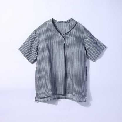 ナチュラルストライプ ショールカラーブラウス