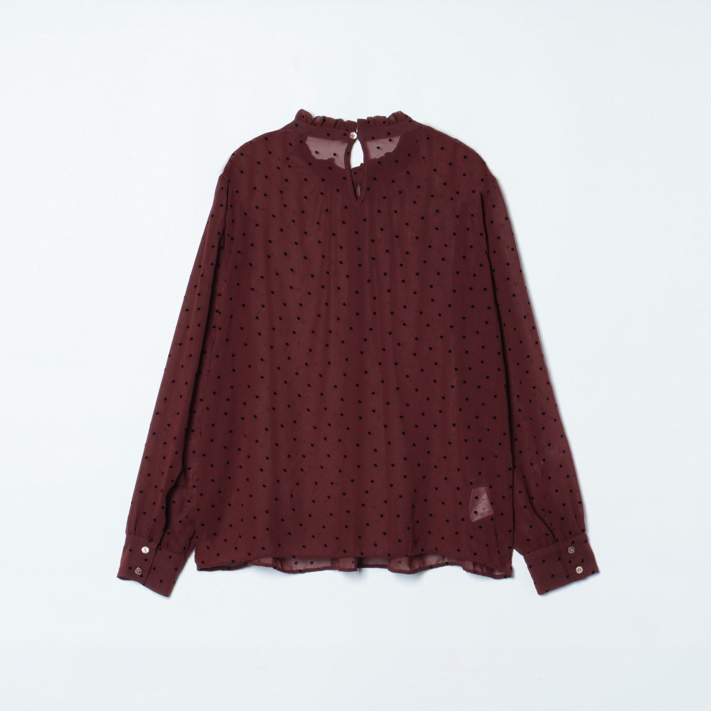 【店舗限定】シフォンドットフロッキー スタンドフリルブラウス（スーツインナー対応）