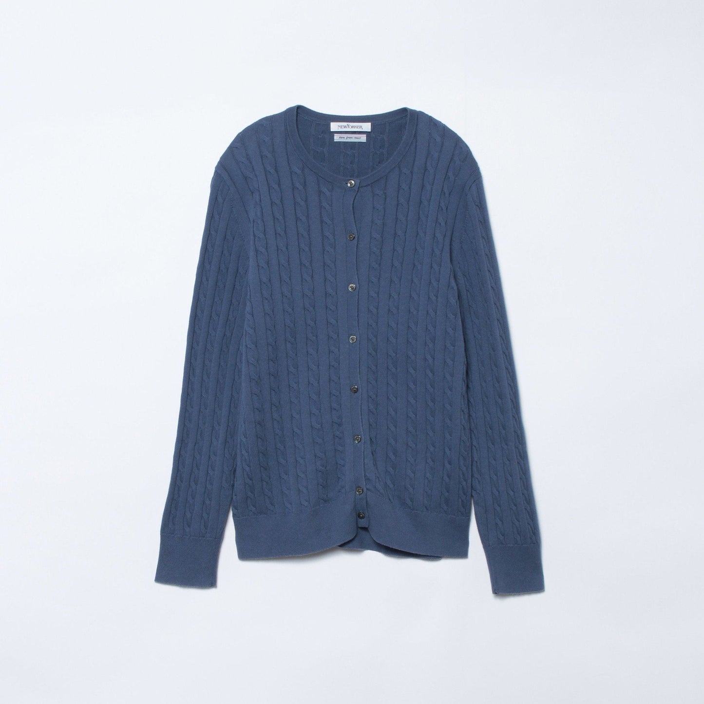 コンパクトギザコットン ケーブルクルーネックニットカーディガン