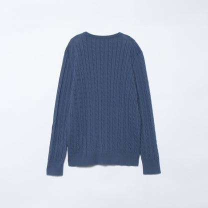 コンパクトギザコットン ケーブルクルーネックニットカーディガン