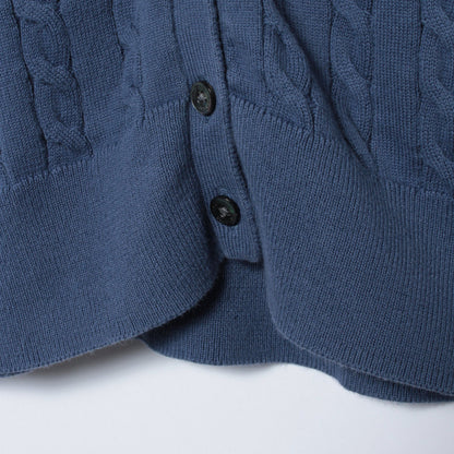 コンパクトギザコットン ケーブルクルーネックニットカーディガン