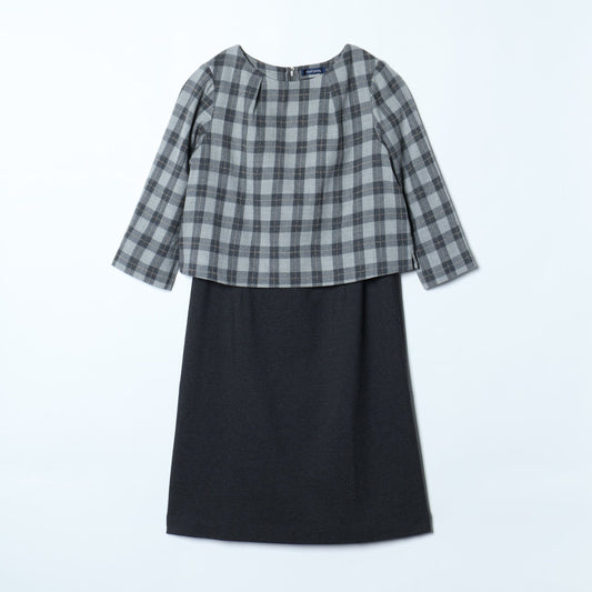 【L】ループチェック ブロッキングワンピース