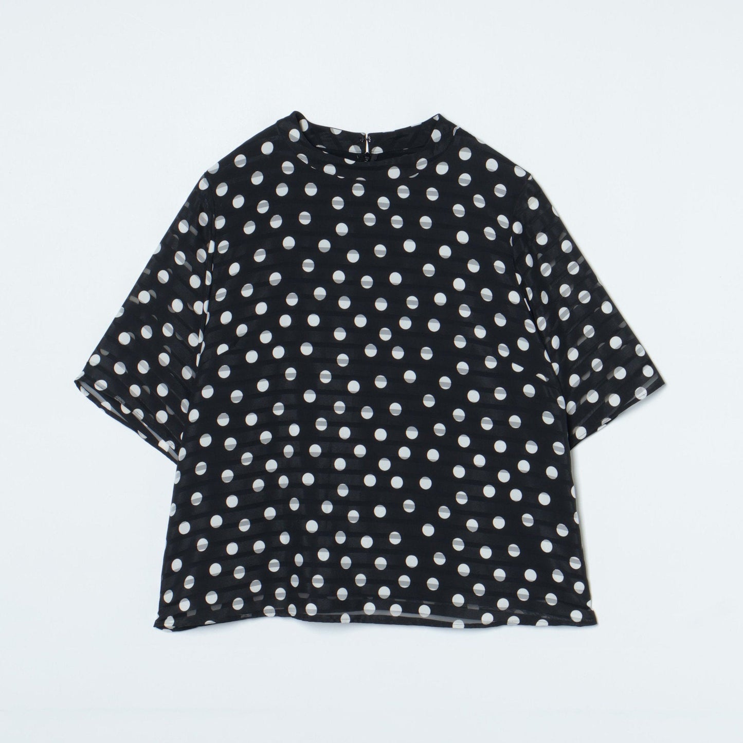 【L】シアボーダードットプリントブラウス