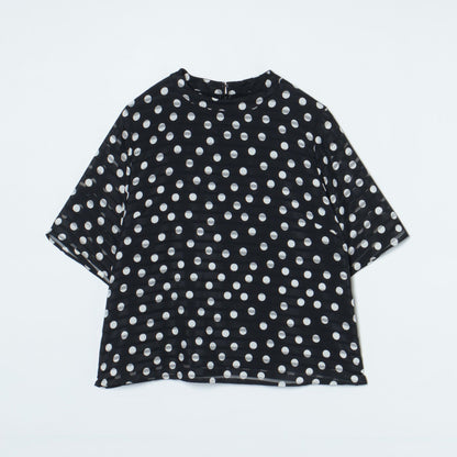 【L】シアボーダードットプリントブラウス