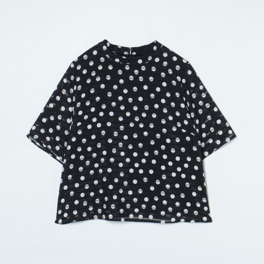 【L】シアボーダードットプリントブラウス