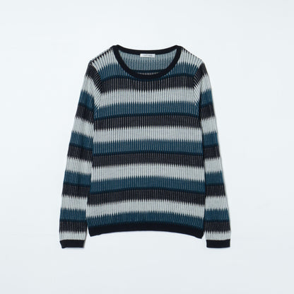 【L】ウォッシャブルウール ボートネックボーダーニット