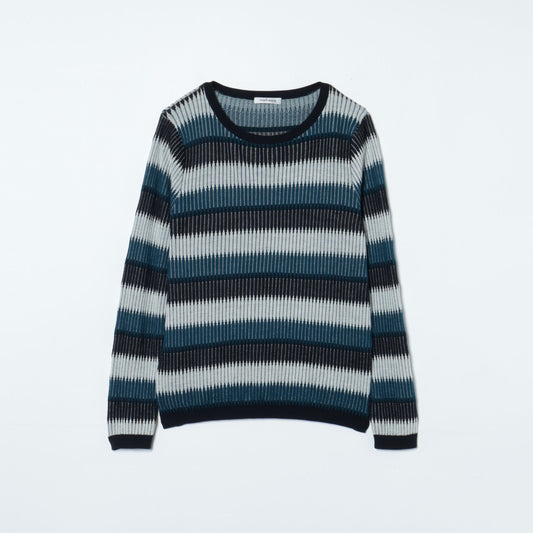 【L】ウォッシャブルウール ボートネックボーダーニット