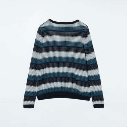 【L】ウォッシャブルウール ボートネックボーダーニット