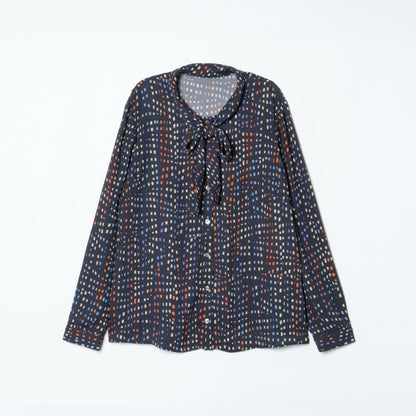 イルミネーションプリント ボウタイブラウス