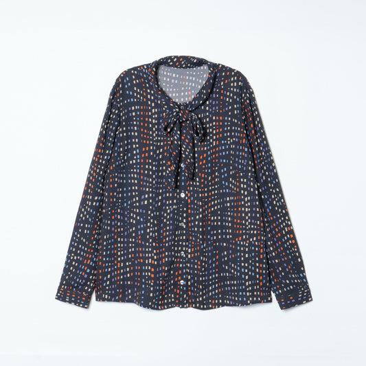 イルミネーションプリント ボウタイブラウス