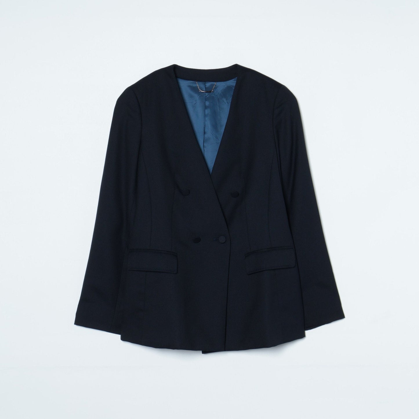 ウールシルクストレッチ ノーカラーダブルブレザー