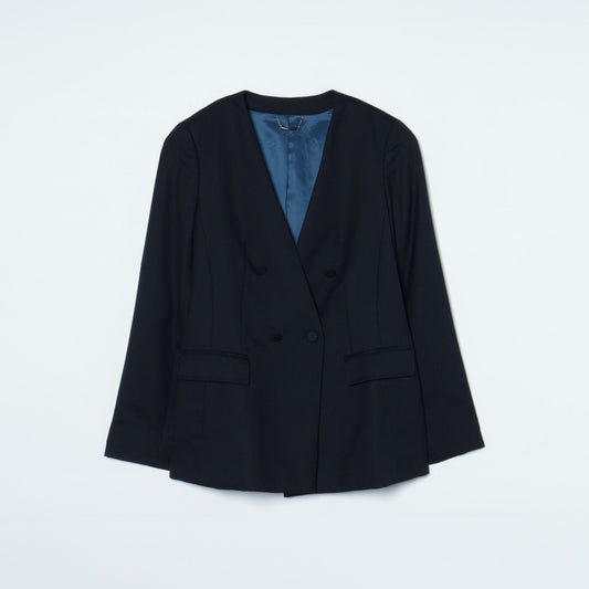 ウールシルクストレッチ ノーカラーダブルブレザー