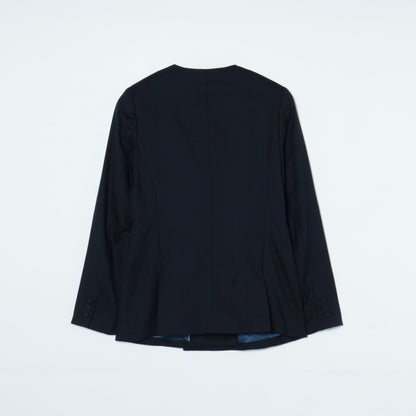 ウールシルクストレッチ ノーカラーダブルブレザー