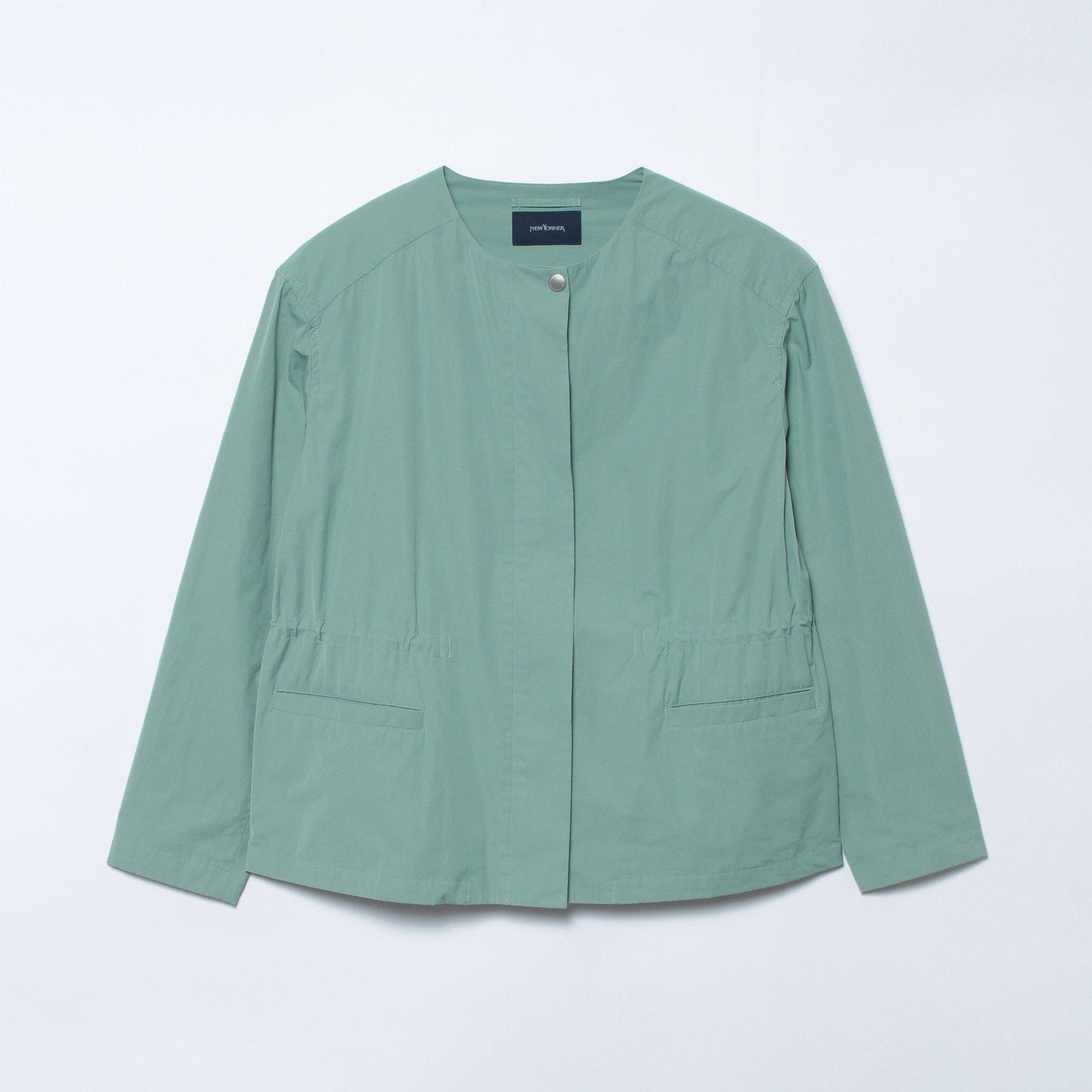 ポリエステルコットン モッズ風ノーカラーブルゾン