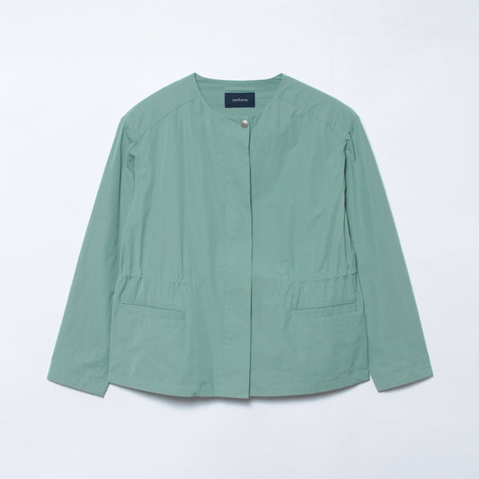 ポリエステルコットン モッズ風ノーカラーブルゾン