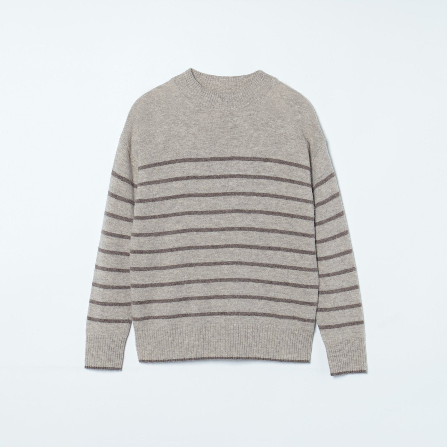 無染色ボーダー ハイネックニットプルオーバー