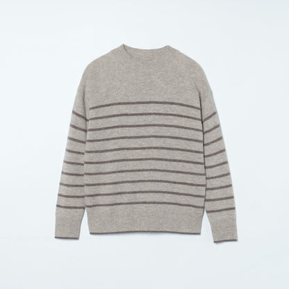 無染色ボーダー ハイネックニットプルオーバー