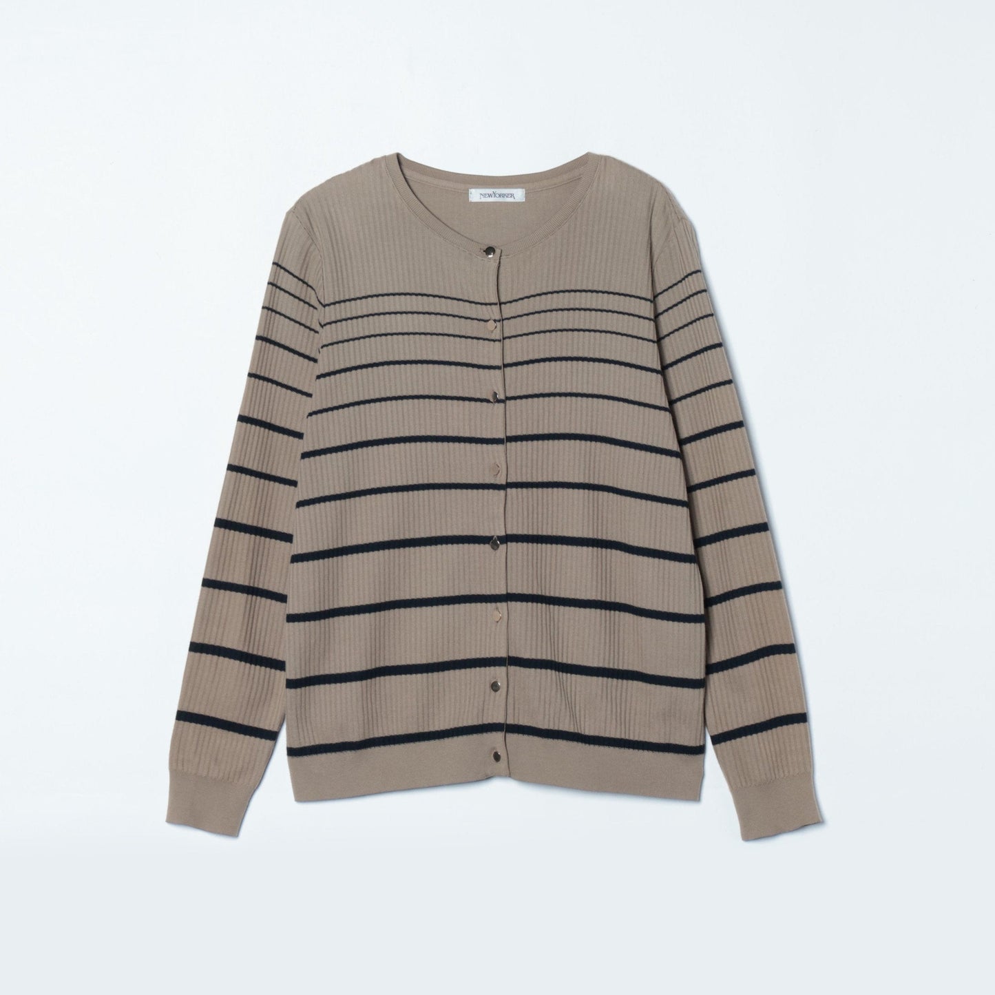 リブ風グラデーションボーダー クルーネックカーディガン