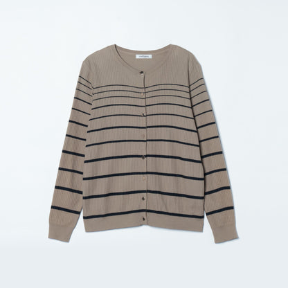 リブ風グラデーションボーダー クルーネックカーディガン