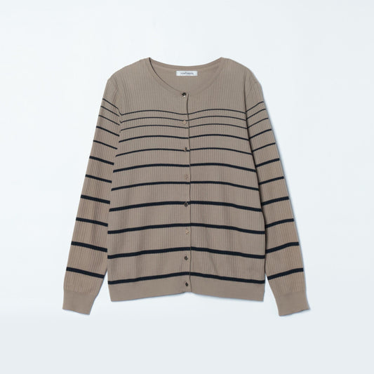 リブ風グラデーションボーダー クルーネックカーディガン