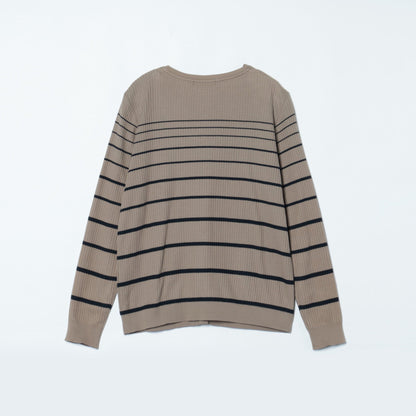 リブ風グラデーションボーダー クルーネックカーディガン