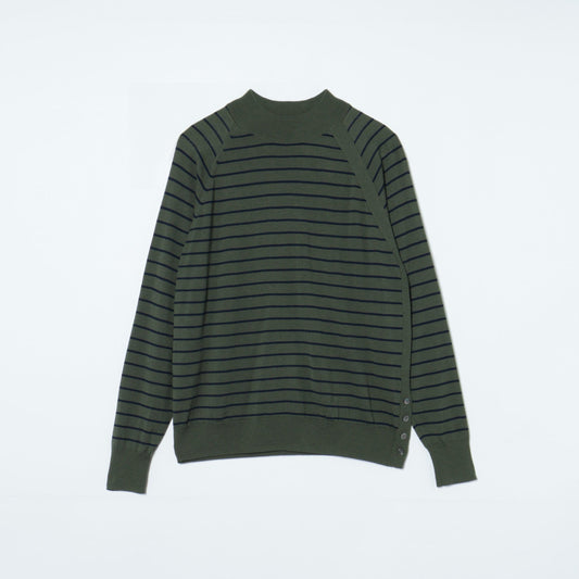 【L】ウォッシャブルウール 天竺ボーダーニットプルオーバー