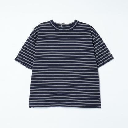 【L】スビンギザ天竺 オリジナルボーダー5分袖カットソー