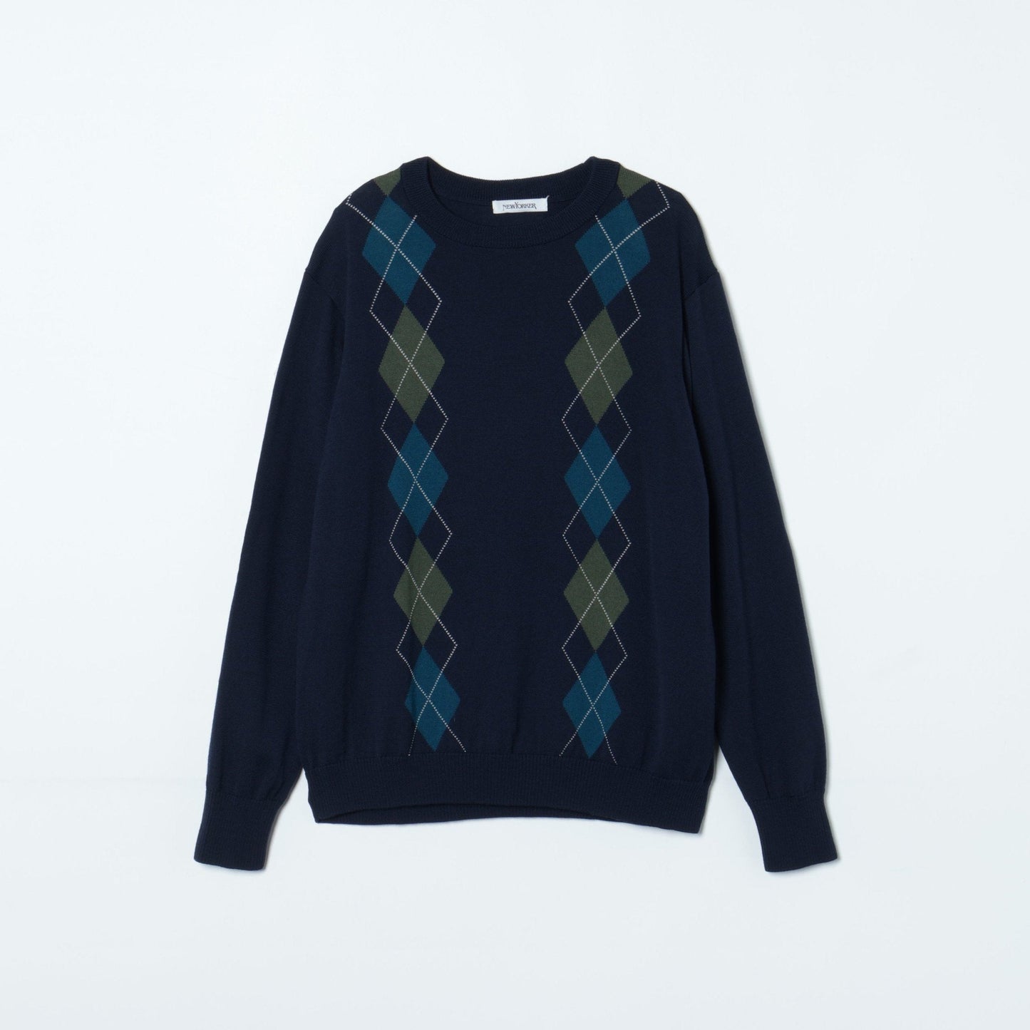 【L】【手洗い可能】ウォッシャブルウール アーガイルニットプルオーバー