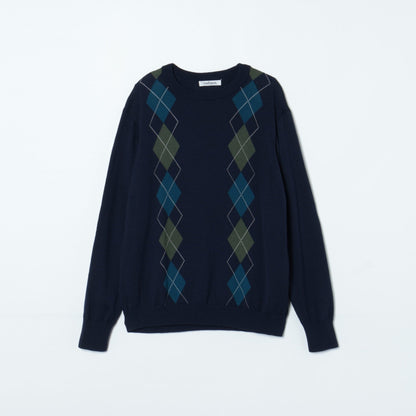【L】【手洗い可能】ウォッシャブルウール アーガイルニットプルオーバー