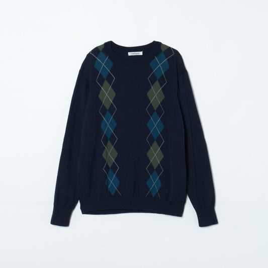 【L】【手洗い可能】ウォッシャブルウール アーガイルニットプルオーバー