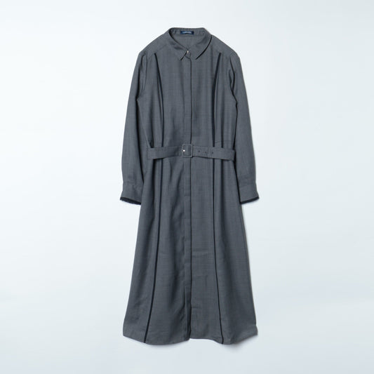 TWツイル ライン切替えシャツワンピース