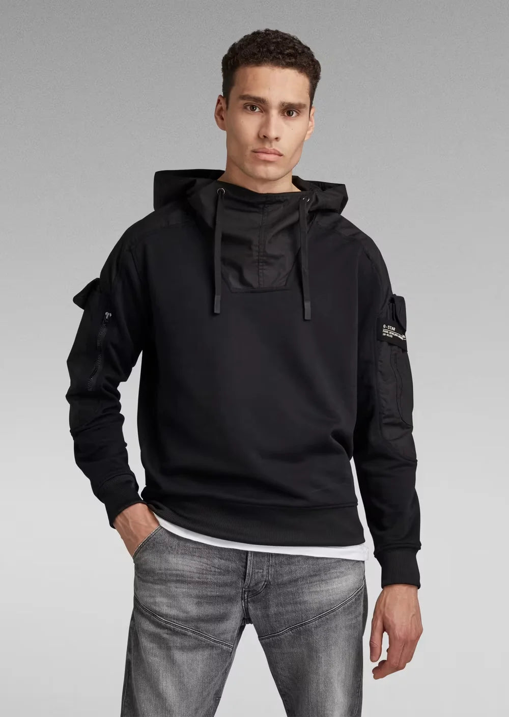 Mixed Woven Cargo Hooded Sweater